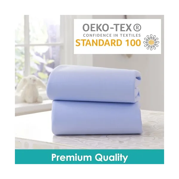 Clair de Lune 2 Pack Jersey Cotton Cot Bed Sheets 70 x 140 cm (Blue) | Breathable, gentle fabric