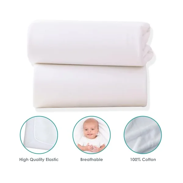 Clair de Lune 2 Pack Jersey Cotton Cot Bed Sheets 70 x 140 cm (White) | Breathable, gentle fabric