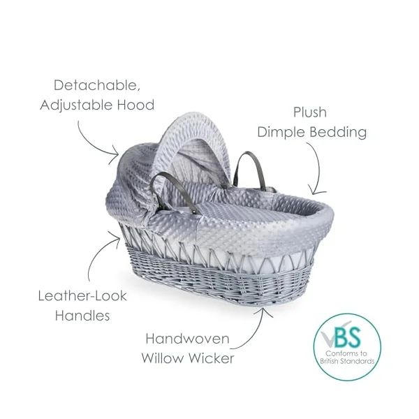 Clair de Lune Dimple Grey Wicker Moses Basket