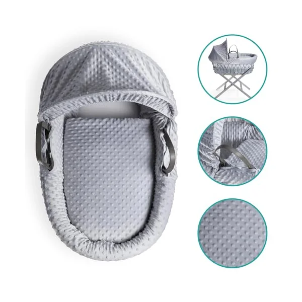 Clair de Lune Dimple Grey Wicker Moses Basket