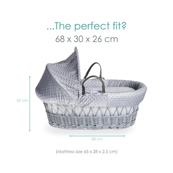 Clair de Lune Dimple Grey Wicker Moses Basket