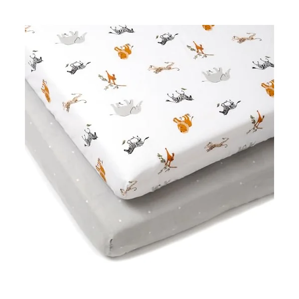 Clair de Lune Jungle Dream 2 Pack Fitted Cot Bed Sheets 70 x 140 cm | Breathable, gentle fabric
