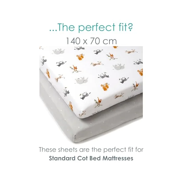 Clair de Lune Jungle Dream 2 Pack Fitted Cot Bed Sheets 70 x 140 cm | Breathable, gentle fabric