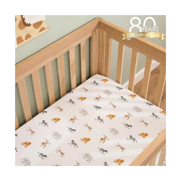 Clair de Lune Jungle Dream 2 Pack Fitted Cot Bed Sheets 70 x 140 cm | Breathable, gentle fabric