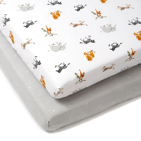Clair de Lune Jungle Dream 2 Pack Fitted Cot Bed Sheets 70 x 140 cm | Breathable, gentle fabric