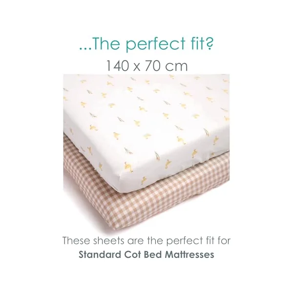Clair de Lune Little Duckling 2 Pack Fitted Cot Bed Sheets 70 x 140 cm | Breathable, gentle fabric