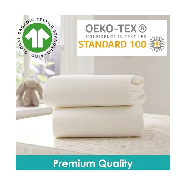 Clair de Lune Organic Cot Bed Sheets 2 Pack Fitted Jersey Cotton 70 x 140 cm (Cream)