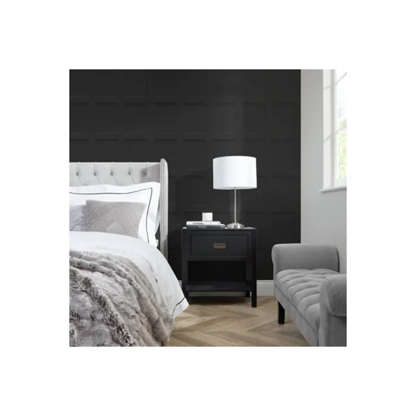 Classic Wood Panel Wallpaper in Charcoal