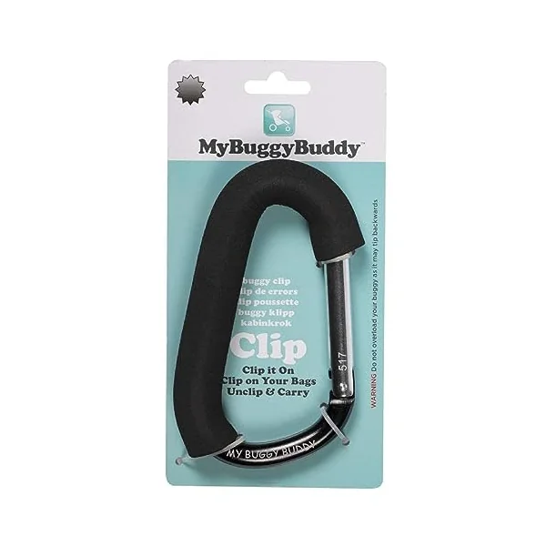 Clip, Hook or Carabiner for Pram/ Stroller/ Pushchair, Foam Coating to Prevent Damage, Can Hold Up To 4 kgs, Black