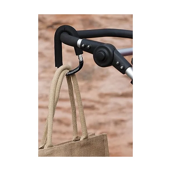 Clip, Hook or Carabiner for Pram/ Stroller/ Pushchair, Foam Coating to Prevent Damage, Can Hold Up To 4 kgs, Black