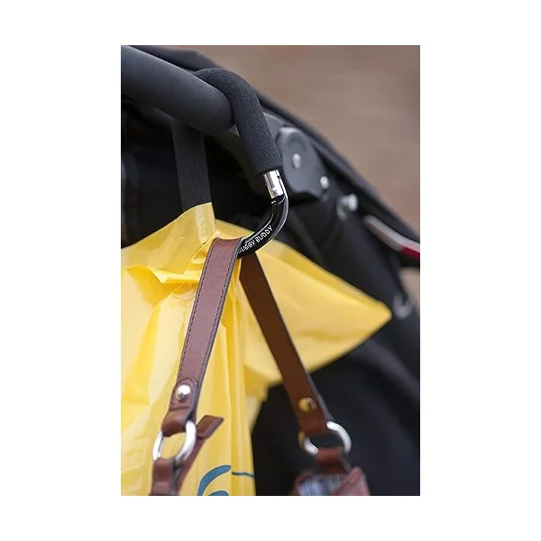 Clip, Hook or Carabiner for Pram/ Stroller/ Pushchair, Foam Coating to Prevent Damage, Can Hold Up To 4 kgs, Black