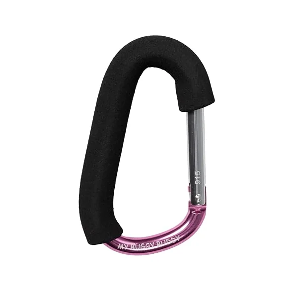 Clip, Hook or Carabiner for Pram/ Stroller/ Pushchair, Foam Coating to Prevent Damage, Can Hold Upto 4 kgs, Pink
