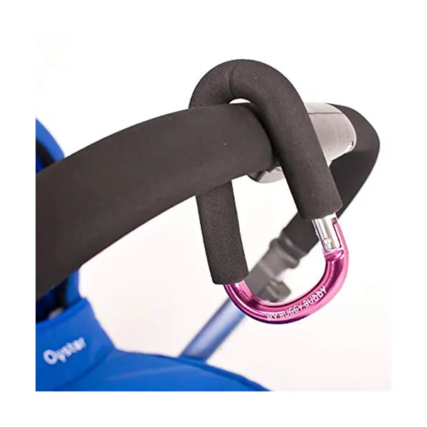 Clip, Hook or Carabiner for Pram/ Stroller/ Pushchair, Foam Coating to Prevent Damage, Can Hold Upto 4 kgs, Pink