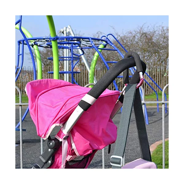 Clip, Hook or Carabiner for Pram/ Stroller/ Pushchair, Foam Coating to Prevent Damage, Can Hold Upto 4 kgs, Pink