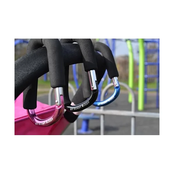 Clip, Hook or Carabiner for Pram/ Stroller/ Pushchair, Foam Coating to Prevent Damage, Can Hold Upto 4 kgs, Pink