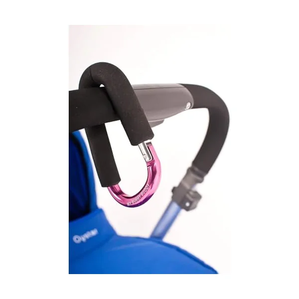 Clip, Hook or Carabiner for Pram/ Stroller/ Pushchair, Foam Coating to Prevent Damage, Can Hold Upto 4 kgs, Pink