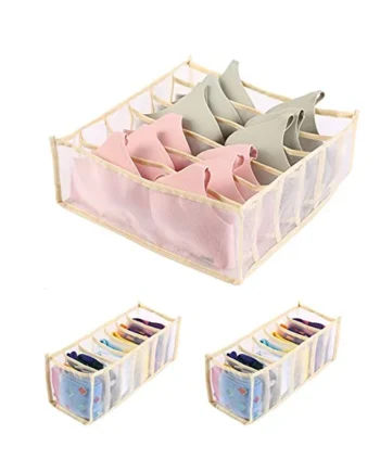 Closet Underwear Organizer Storage Box,3PCS Drawer Organisers, Foldable Wardrobe Organiser, Fabric Drawer Divider Underwear Storage Boxes For Bras, Baby Clothes, Socks, Ties(Creamy white)