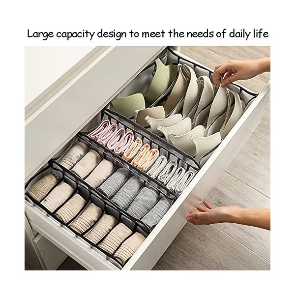 Closet Underwear Organizer Storage Box,3PCS Drawer Organisers, Foldable Wardrobe Organiser, Fabric Drawer Divider Underwear Storage Boxes For Bras, Baby Clothes, Socks, Ties(Creamy white)