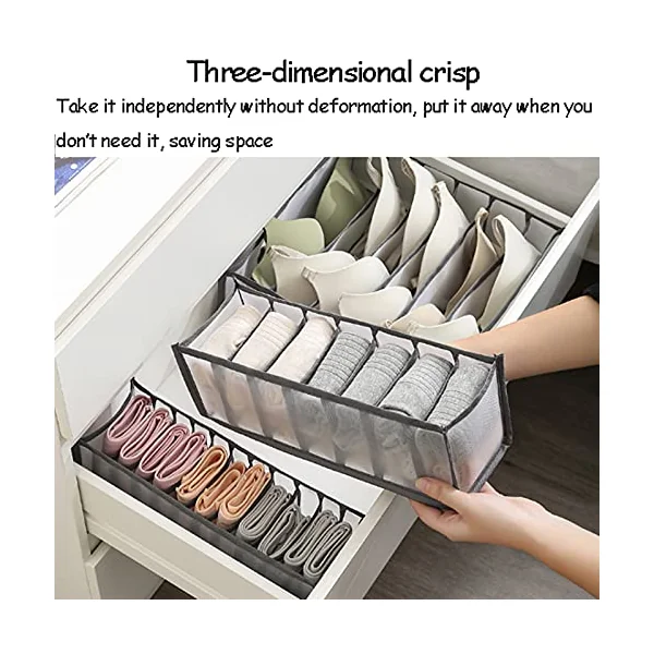 Closet Underwear Organizer Storage Box,3PCS Drawer Organisers, Foldable Wardrobe Organiser, Fabric Drawer Divider Underwear Storage Boxes For Bras, Baby Clothes, Socks, Ties(Creamy white)