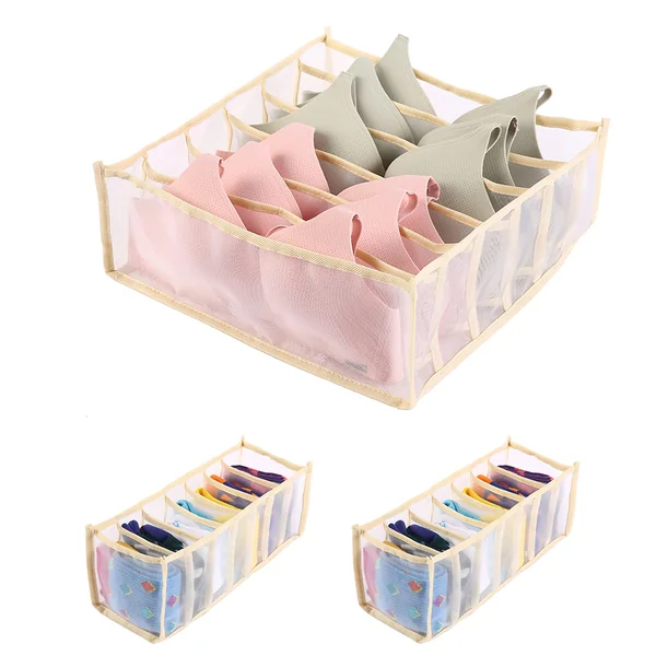 Closet Underwear Organizer Storage Box,3PCS Drawer Organisers, Foldable Wardrobe Organiser, Fabric Drawer Divider Underwear Storage Boxes For Bras, Baby Clothes, Socks, Ties(Creamy white)