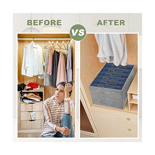 Clothes Drawer Organizer, Foldable Rigid PE Wardrobe Organiser Solution for Jeans, Pants, Shirts, Leggings, Baby Clothes, Storage (3 pcs, 33 * 25 19cm), Gray(33*25*19cm)