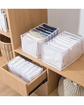 Clothes Storage Boxes Drawer Organizer Jeans Storage Box Foldable Transparent Drawer Insert Wardrobe Organiser for Trousers Jeans Clothing Underwear Baby Clothes Bra Socks Ties -3PCS White