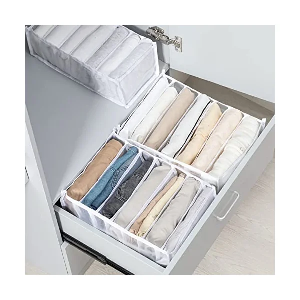 Clothes Storage Boxes Drawer Organizer Jeans Storage Box Foldable Transparent Drawer Insert Wardrobe Organiser for Trousers Jeans Clothing Underwear Baby Clothes Bra Socks Ties -3PCS White