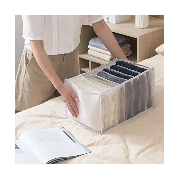 Clothes Storage Boxes Drawer Organizer Jeans Storage Box Foldable Transparent Drawer Insert Wardrobe Organiser for Trousers Jeans Clothing Underwear Baby Clothes Bra Socks Ties -3PCS White