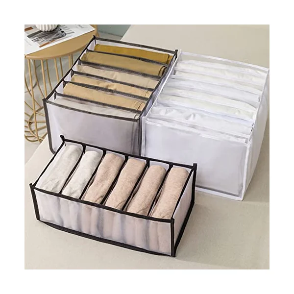Clothes Storage Boxes Drawer Organizer Jeans Storage Box Foldable Transparent Drawer Insert Wardrobe Organiser for Trousers Jeans Clothing Underwear Baby Clothes Bra Socks Ties -3PCS White