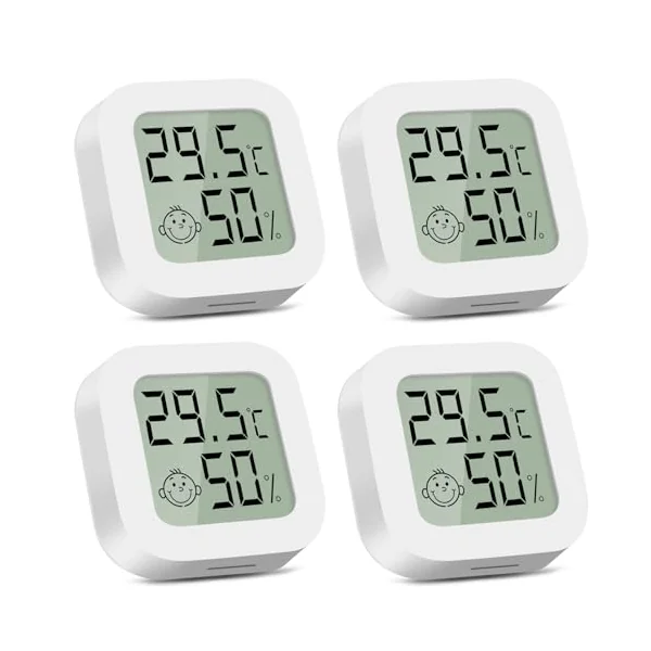 CNMTCCO Digital Room Thermometer Indoor, 4 Pack Hygrometer Humidity Meter for Baby Nursery, Home, Greenhouse, Temperature and Humidity Monitor with Clear LCD Display(White)