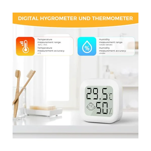 CNMTCCO Digital Room Thermometer Indoor, 4 Pack Hygrometer Humidity Meter for Baby Nursery, Home, Greenhouse, Temperature and Humidity Monitor with Clear LCD Display(White)