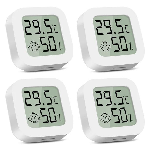 CNMTCCO Digital Room Thermometer Indoor, 4 Pack Hygrometer Humidity Meter for Baby Nursery, Home, Greenhouse, Temperature and Humidity Monitor with Clear LCD Display(White)
