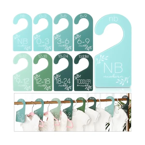 Colingmill 8 Pcs Baby Closet Size Dividers Acrylic Baby Closet Dividers Nursery Closet Dividers Baby Clothes Size Hanger Baby Wardrobe Organizers Infant Wardrobe Separator, 7 x 3 Inch (Green)