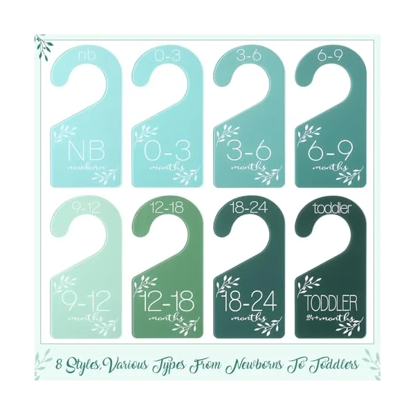 Colingmill 8 Pcs Baby Closet Size Dividers Acrylic Baby Closet Dividers Nursery Closet Dividers Baby Clothes Size Hanger Baby Wardrobe Organizers Infant Wardrobe Separator, 7 x 3 Inch (Green)