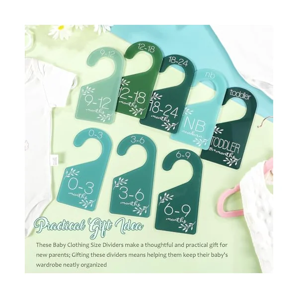 Colingmill 8 Pcs Baby Closet Size Dividers Acrylic Baby Closet Dividers Nursery Closet Dividers Baby Clothes Size Hanger Baby Wardrobe Organizers Infant Wardrobe Separator, 7 x 3 Inch (Green)