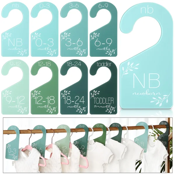 Colingmill 8 Pcs Baby Closet Size Dividers Acrylic Baby Closet Dividers Nursery Closet Dividers Baby Clothes Size Hanger Baby Wardrobe Organizers Infant Wardrobe Separator, 7 x 3 Inch (Green)