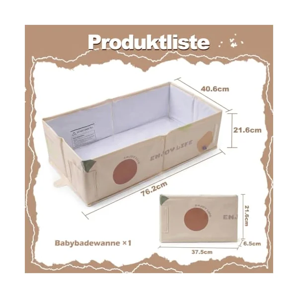 Collapsible Baby Bathtub - Khaki Large Non-Slip Kids Bath Tub with Drain Plug, Foldable Infant Bathtub with Ergonomic Support, Portable Space-Saving Baby Bathtub, Space Saving for Indoor Outdoor Use