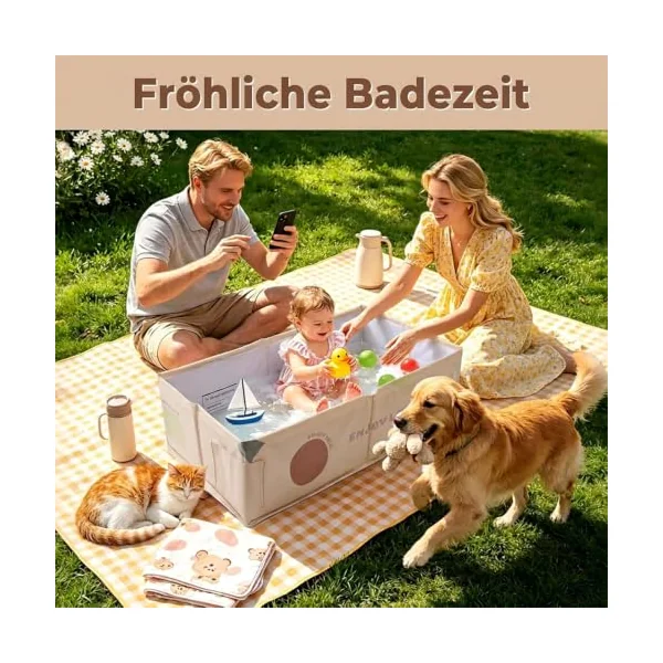 Collapsible Baby Bathtub - Khaki Large Non-Slip Kids Bath Tub with Drain Plug, Foldable Infant Bathtub with Ergonomic Support, Portable Space-Saving Baby Bathtub, Space Saving for Indoor Outdoor Use