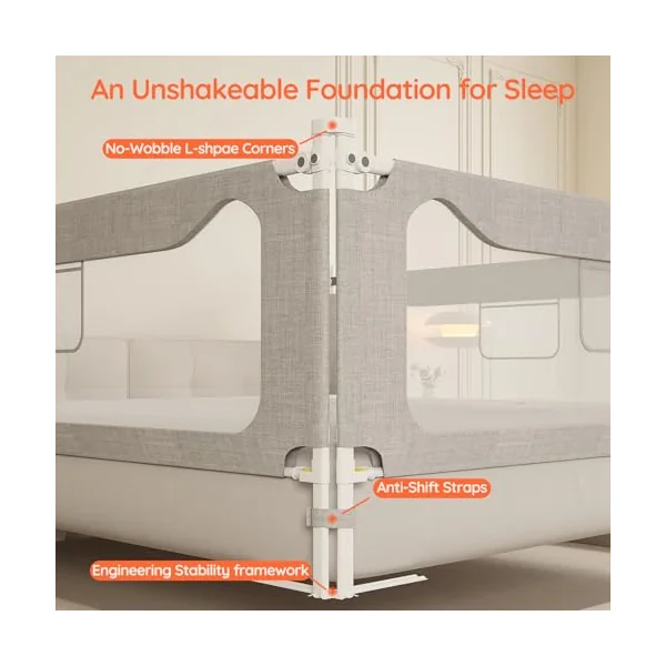 colorfarm Queen Size Toddler Bed Rail 3-Sided Bed Rail Guard with Safety Lock - Adjustable Bedrails for Baby Infant Child (78.7x78.7x59)