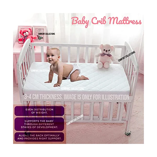 Comfort Collections Crib Mattress Waterproof Breathable Quilted Mattress Cover Toddler and Baby Quilted Extra Thick Foam Cot Bed Mattress 89 X 36 X 4 CM