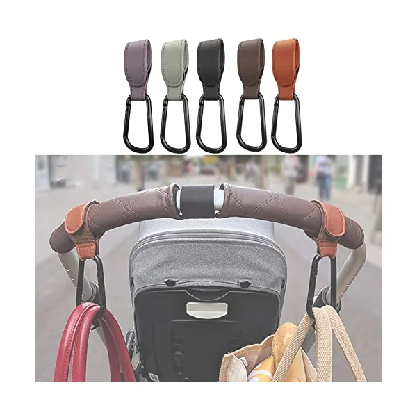 ConvenientHooks Clips Stroller Accessories Aluminum Alloy Carabiner for Hanging Diaper Bags PU Leather