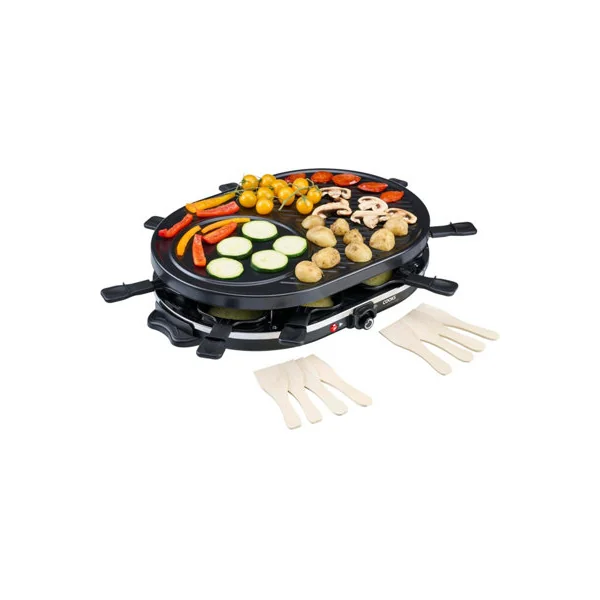 Cooks Professional Electric Raclette Grill 1200W with Non-Stick Metal Plate - Includes 8 Fondue Pans, Spatulas & Thermostat