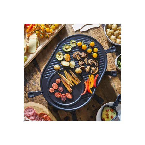 Cooks Professional Electric Raclette Grill 1200W with Non-Stick Metal Plate - Includes 8 Fondue Pans, Spatulas & Thermostat