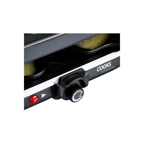 Cooks Professional Electric Raclette Grill 1200W with Non-Stick Metal Plate - Includes 8 Fondue Pans, Spatulas & Thermostat