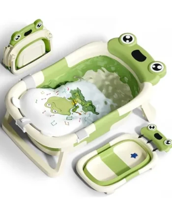 COOSEYA Foldable Baby Bath Tub for Newborn, Collapsible Baby Bathtub with Soft Support Cushion (0-18Months), Baby Shower for Infant to Toddler Gift, Travel Outdoor Design (Green)