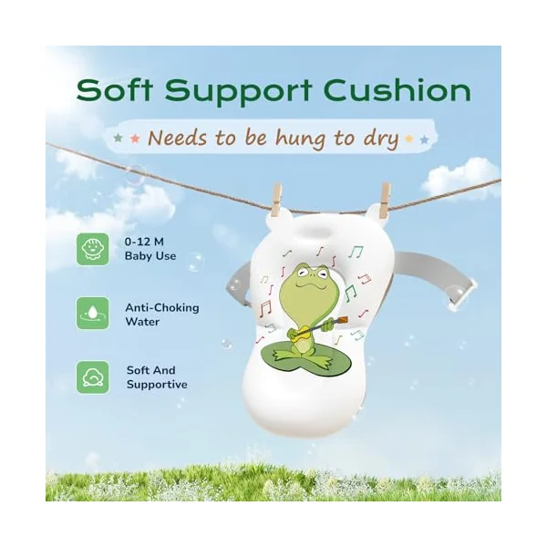 COOSEYA Foldable Baby Bath Tub for Newborn, Collapsible Baby Bathtub with Soft Support Cushion (0-18Months), Baby Shower for Infant to Toddler Gift, Travel Outdoor Design (Green)