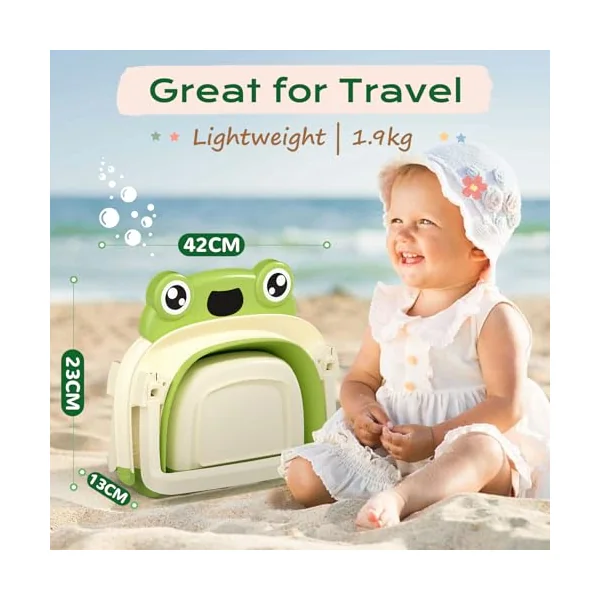 COOSEYA Foldable Baby Bath Tub for Newborn, Collapsible Baby Bathtub with Soft Support Cushion (0-18Months), Baby Shower for Infant to Toddler Gift, Travel Outdoor Design (Green)