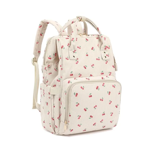 Corduroy Diaper Bag Backpack for Women, Large Capacity Baby Bag for Mom and Girls Boys with Stroller Straps