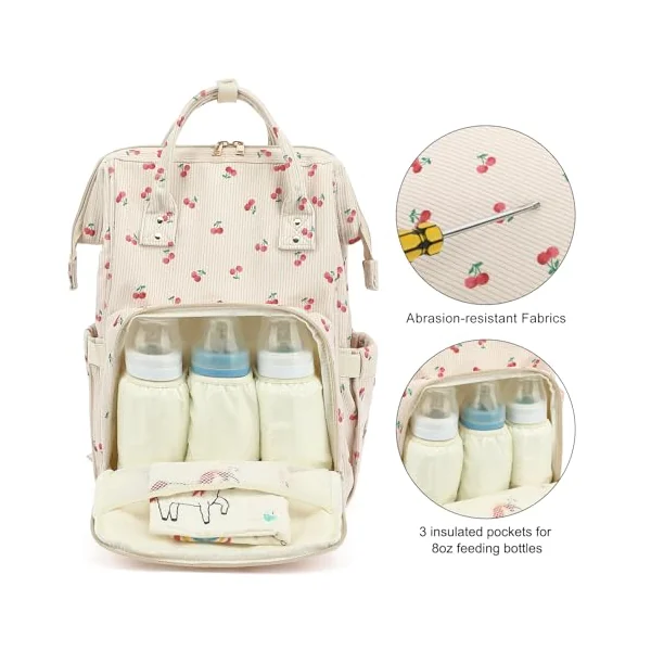 Corduroy Diaper Bag Backpack for Women, Large Capacity Baby Bag for Mom and Girls Boys with Stroller Straps