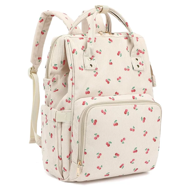 Corduroy Diaper Bag Backpack for Women, Large Capacity Baby Bag for Mom and Girls Boys with Stroller Straps